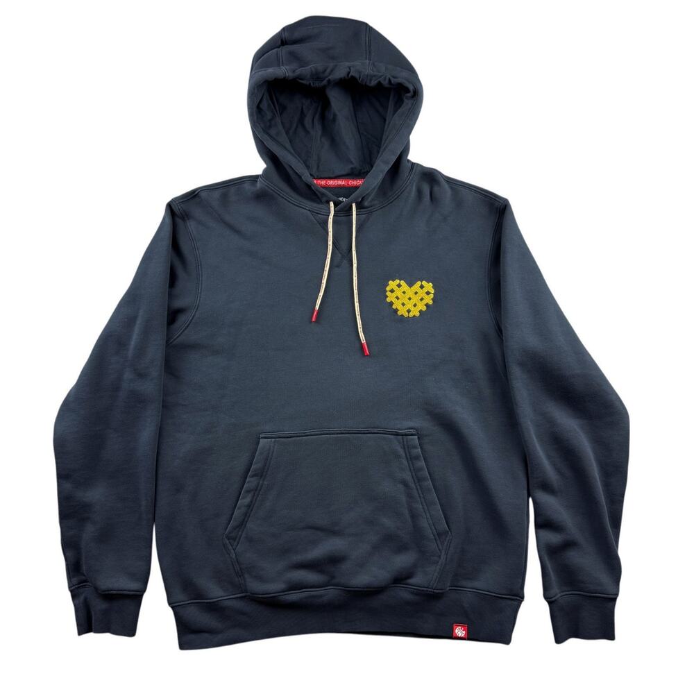 Chick-fil-A Waffle Fry Heart Hoodie Navy Blue Fleece Sweatshirt Size Medium